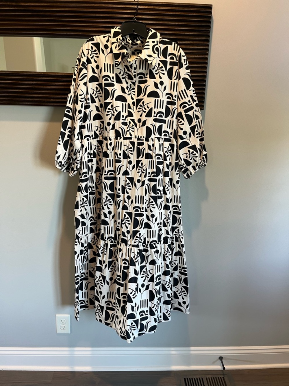 Maeve Anthropologie Bettina Tiered Shirt Dress Black Motif XL New - Picture 10 of 12